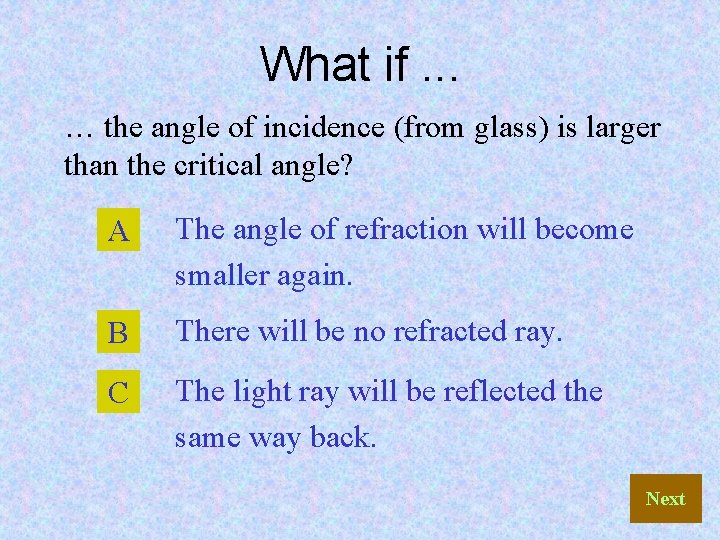 What if. . . … the angle of incidence (from glass) is larger than