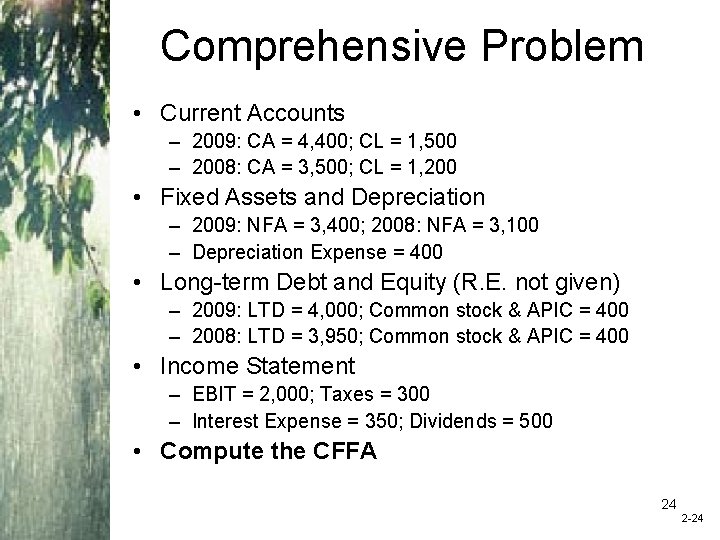 Comprehensive Problem • Current Accounts – 2009: CA = 4, 400; CL = 1,