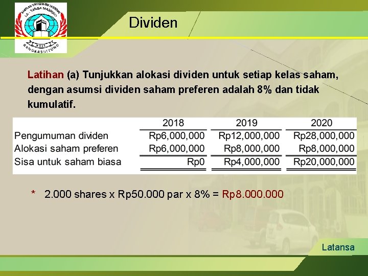Dividen Latihan (a) Tunjukkan alokasi dividen untuk setiap kelas saham, dengan asumsi dividen saham