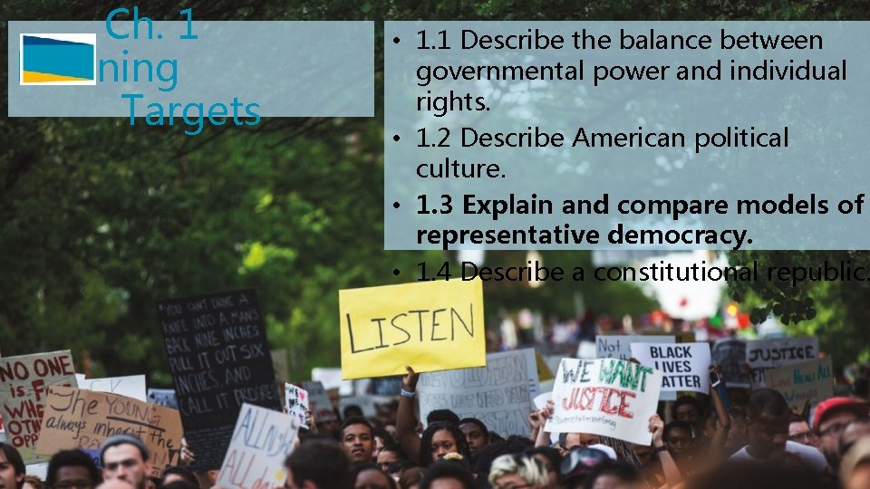Ch. 1 Learning Targets • 1. 1 Describe the balance between governmental power and