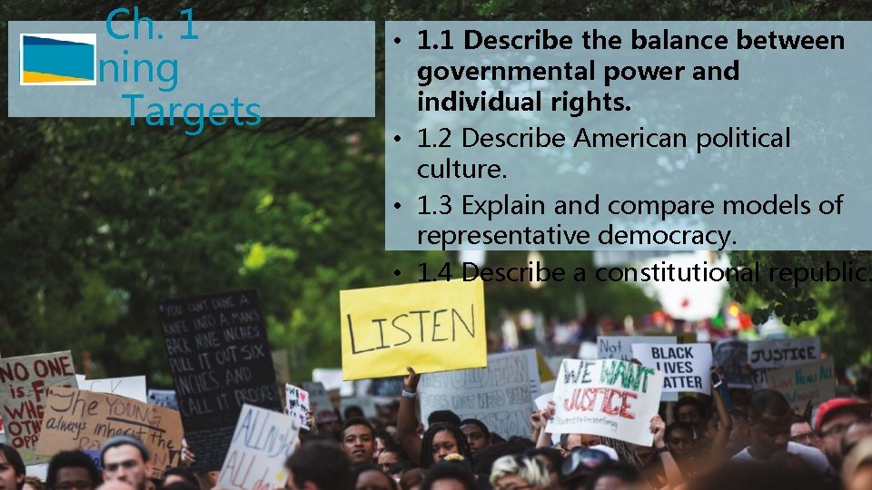 Ch. 1 Learning Targets • 1. 1 Describe the balance between governmental power and
