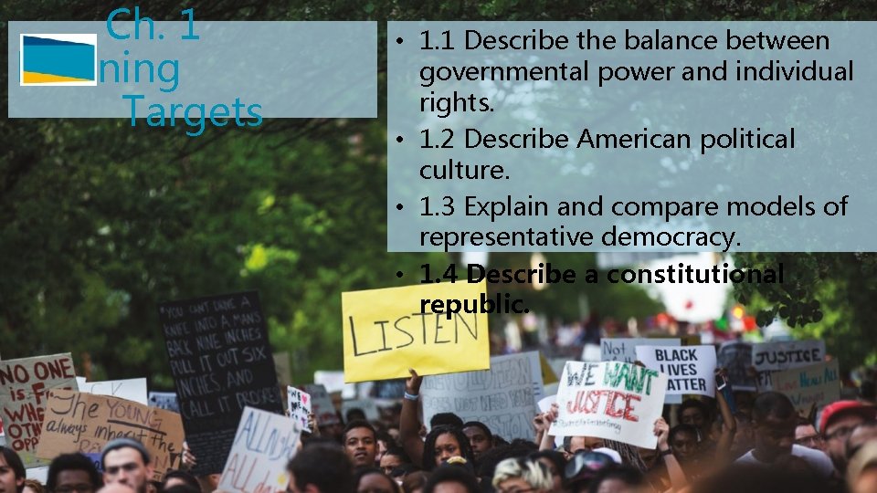 Ch. 1 Learning Targets • 1. 1 Describe the balance between governmental power and