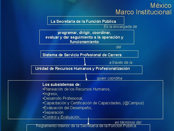 México Marco Institucional La Secretaria de la Función Pública Es la encargada de programar,