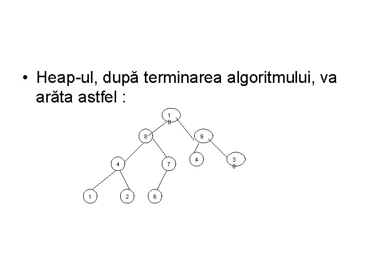  • Heap ul, după terminarea algoritmului, va arăta astfel : 1 0 8