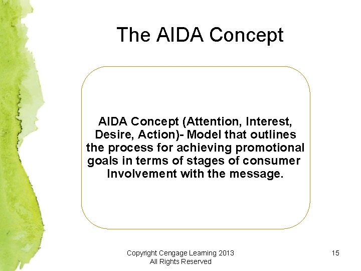 The AIDA Concept (Attention, Interest, Desire, Action)- Model that outlines the process for achieving