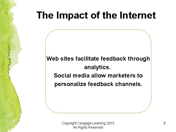 The Impact of the Internet Web sites facilitate feedback through analytics. Social media allow