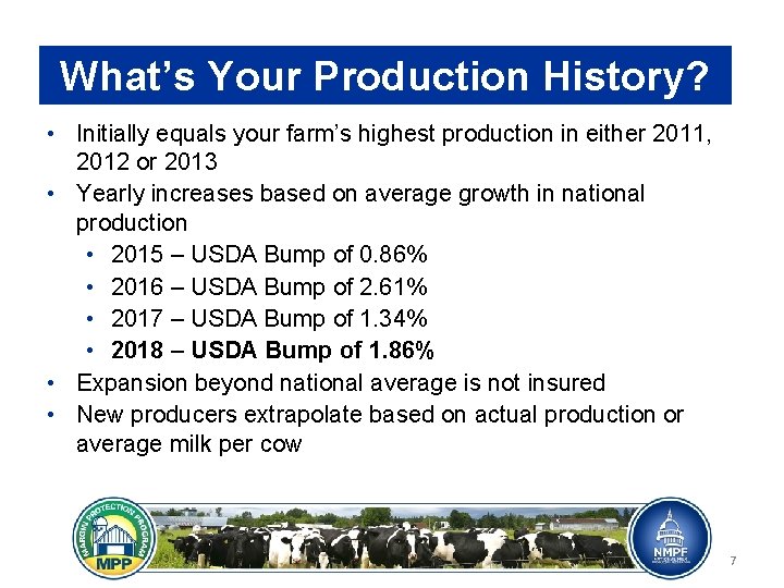 What’s Your Production History? • Initially equals your farm’s highest production in either 2011,