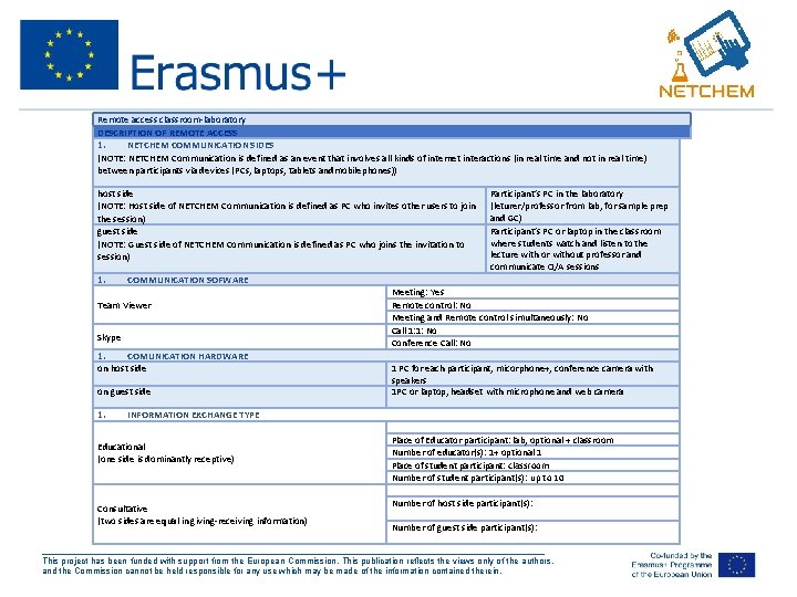 Remote access classroom-laboratory DESCRIPTION OF REMOTE ACCESS 1. NETCHEM COMMUNICATION SIDES (NOTE: NETCHEM Communication