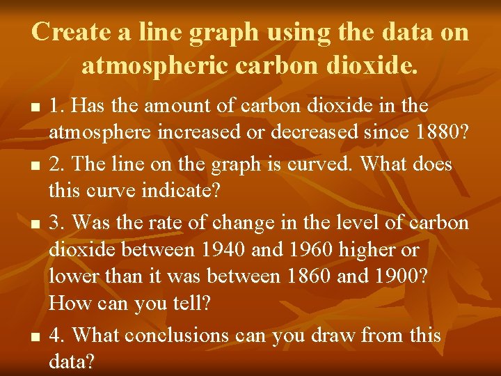 Create a line graph using the data on atmospheric carbon dioxide. n n 1.