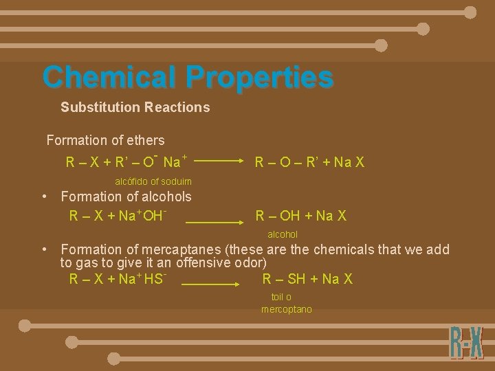 Chemical Properties Substitution Reactions Formation of ethers - R – X + R’ –