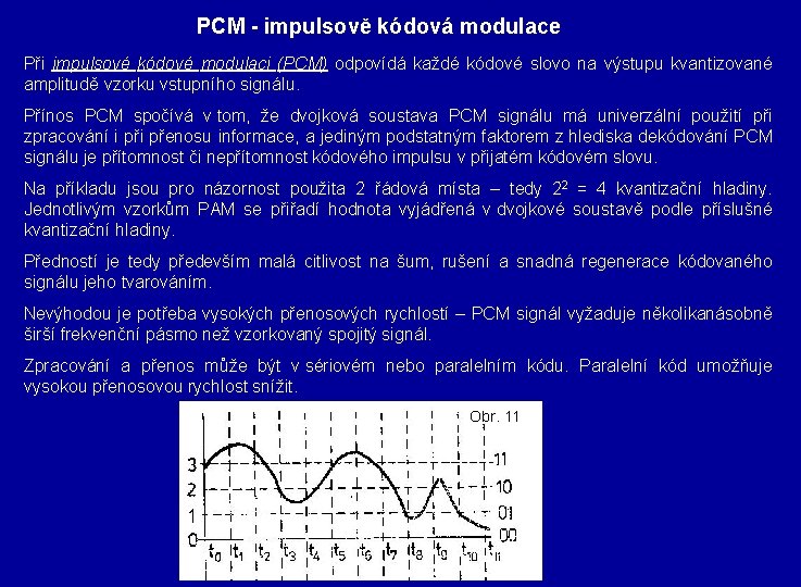 PCM - impulsově kódová modulace Při impulsové kódové modulaci (PCM) odpovídá každé kódové slovo