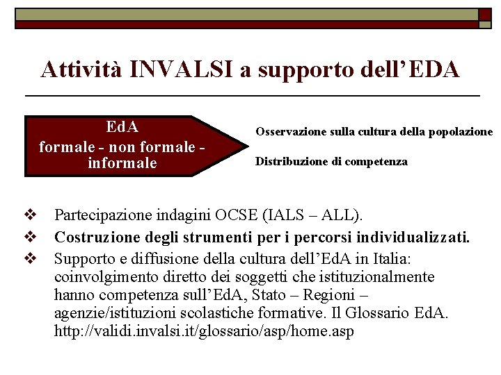 Attività INVALSI a supporto dell’EDA Ed. A formale - non formale informale Osservazione sulla