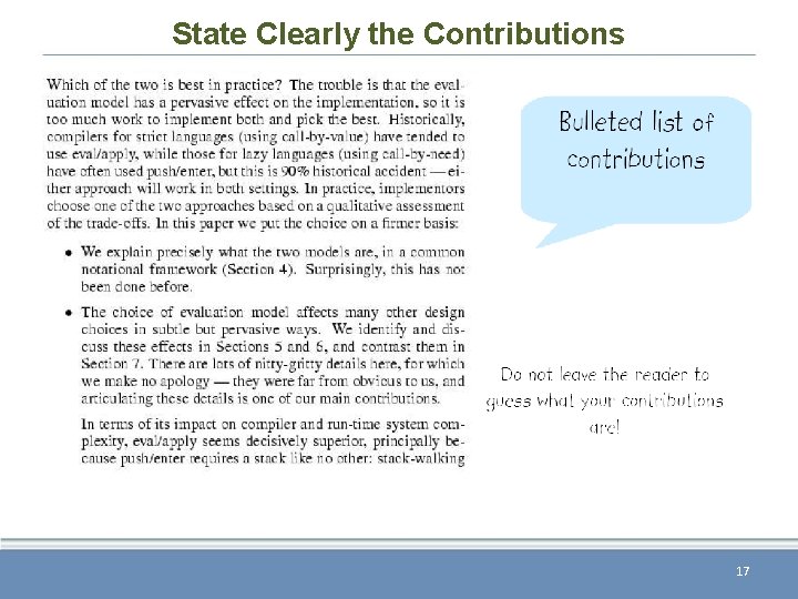 State Clearly the Contributions 17 