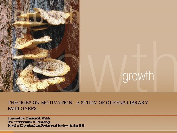 THEORIES ON MOTIVATION: A STUDY OF QUEENS LIBRARY EMPLOYEES Presented by: Danielle M. Walsh