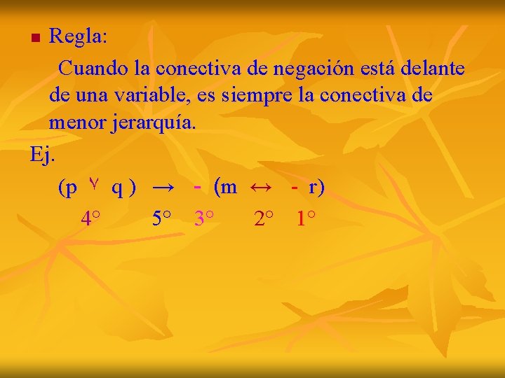 Regla: Cuando la conectiva de negación está delante de una variable, es siempre la