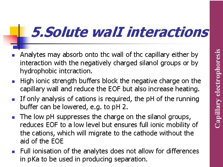 n n n Analytes may absorb onto thc wall of thc capillary either by n n n Analytes may absorb onto thc wall of thc capillary either by