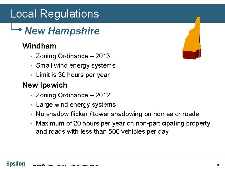 Local Regulations New Hampshire Windham • • • Zoning Ordinance – 2013 Small wind