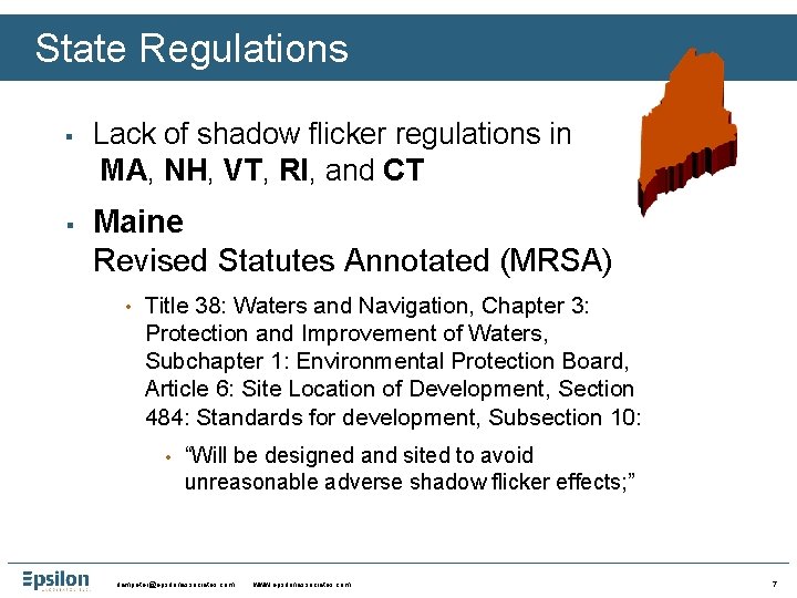 State Regulations § § Lack of shadow flicker regulations in MA, NH, VT, RI,
