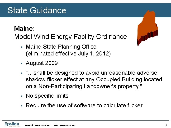 State Guidance Maine: Model Wind Energy Facility Ordinance § Maine State Planning Office (eliminated