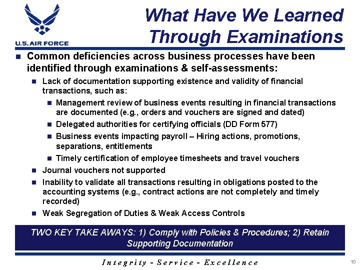 What Have We Learned Through Examinations Common deficiencies across business processes have been identified