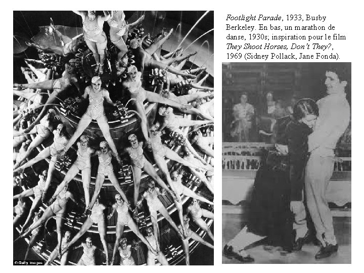 Footlight Parade, 1933, Busby Berkeley. En bas, un marathon de danse, 1930 s; inspiration