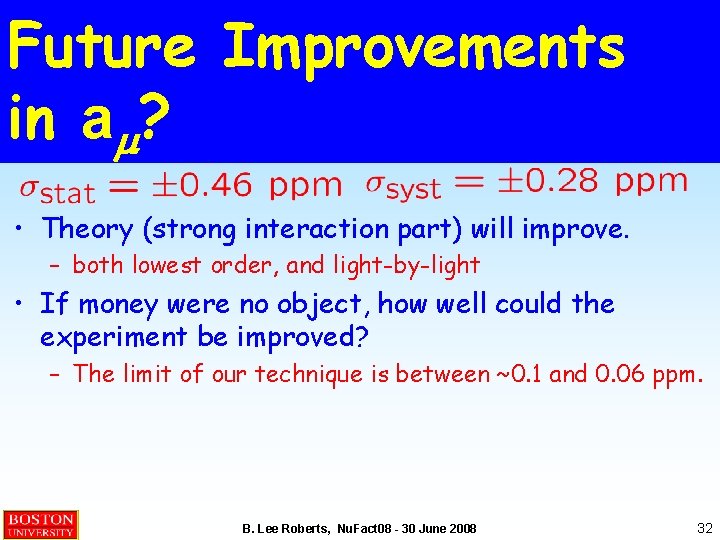 Future Improvements in am? m • Theory (strong interaction part) will improve. – both