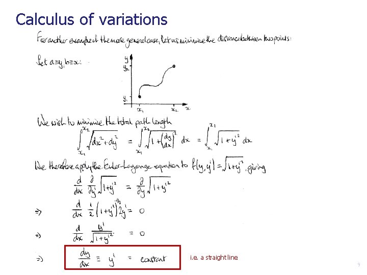 Calculus of variations i. e. a straight line 9 