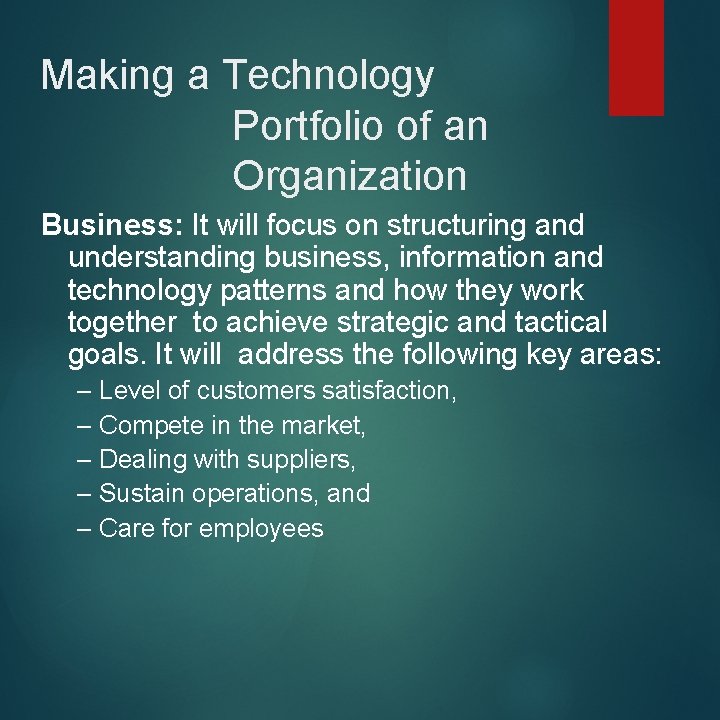Making a Technology Portfolio of an Organization Business: It will focus on structuring and
