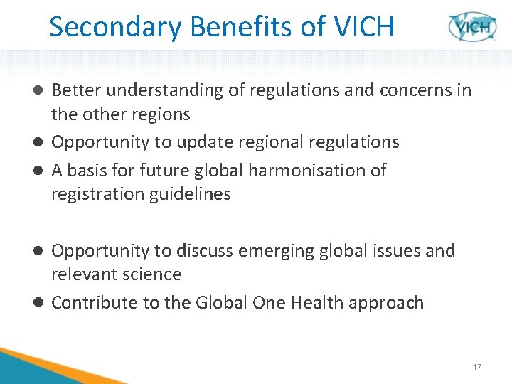 Secondary Benefits of VICH Better understanding of regulations and concerns in the other regions