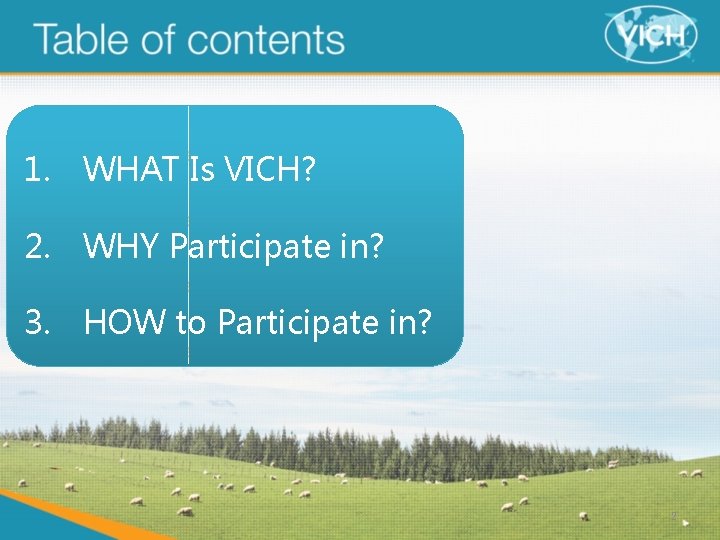 1. WHAT Is VICH? 2. WHY Participate in? 3. HOW to Participate in? 2