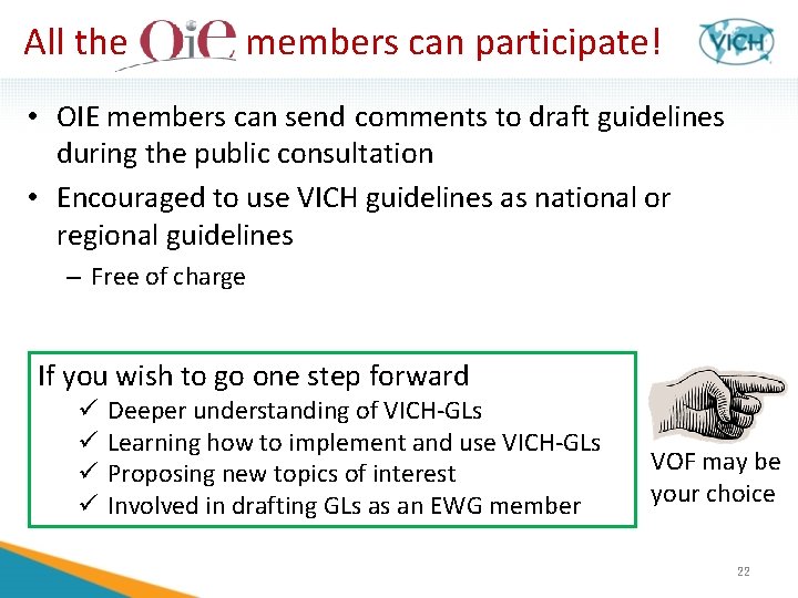 All the members can participate! • OIE members can send comments to draft guidelines
