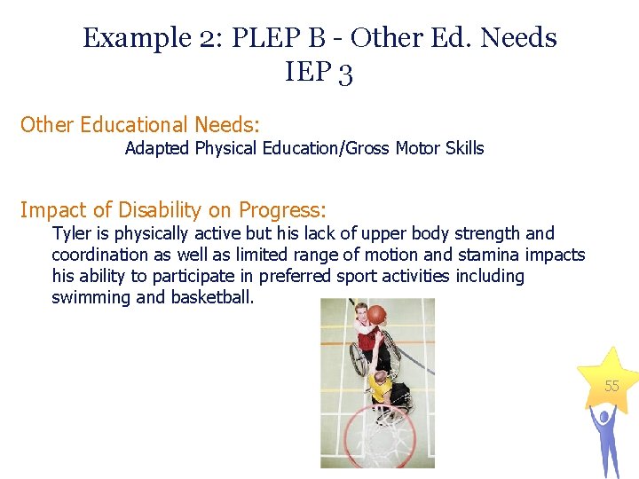Example 2: PLEP B - Other Ed. Needs IEP 3 Other Educational Needs: Adapted