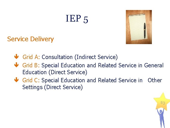 IEP 5 Service Delivery Grid A: Consultation (Indirect Service) Grid B: Special Education and