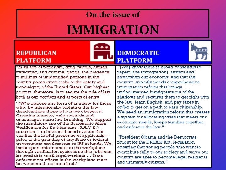 On the issue of IMMIGRATION 