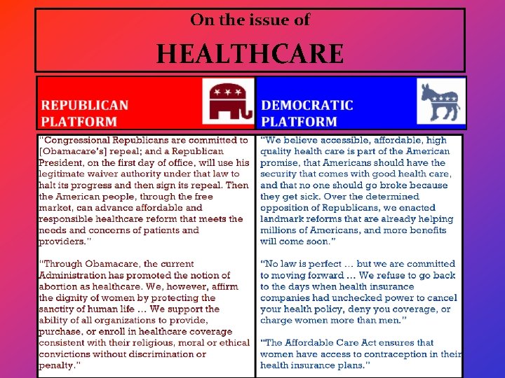 On the issue of HEALTHCARE 