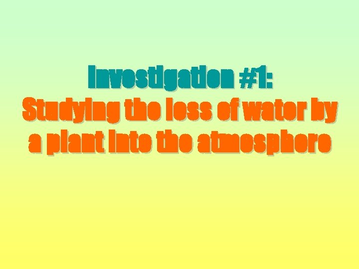 Investigation #1: Studying the loss of water by a plant into the atmosphere 