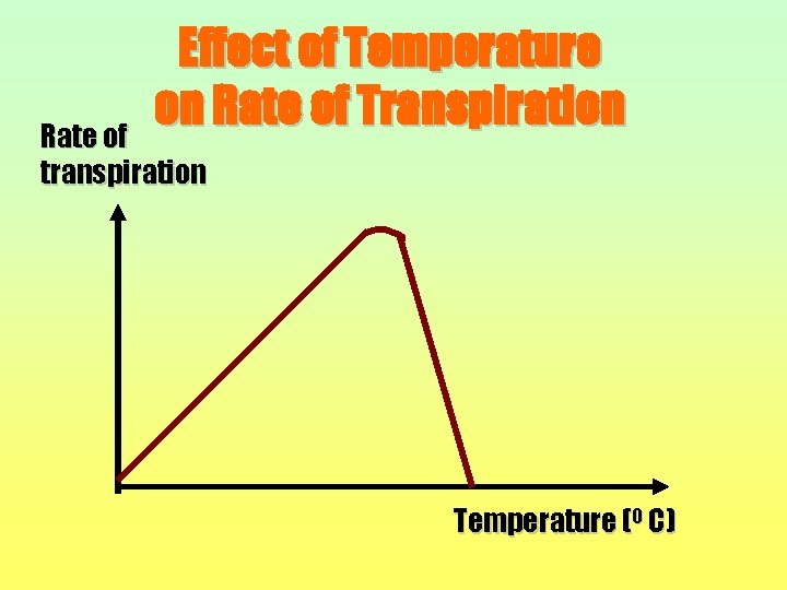 Effect of Temperature on Rate of Transpiration Rate of transpiration Temperature (0 C) 