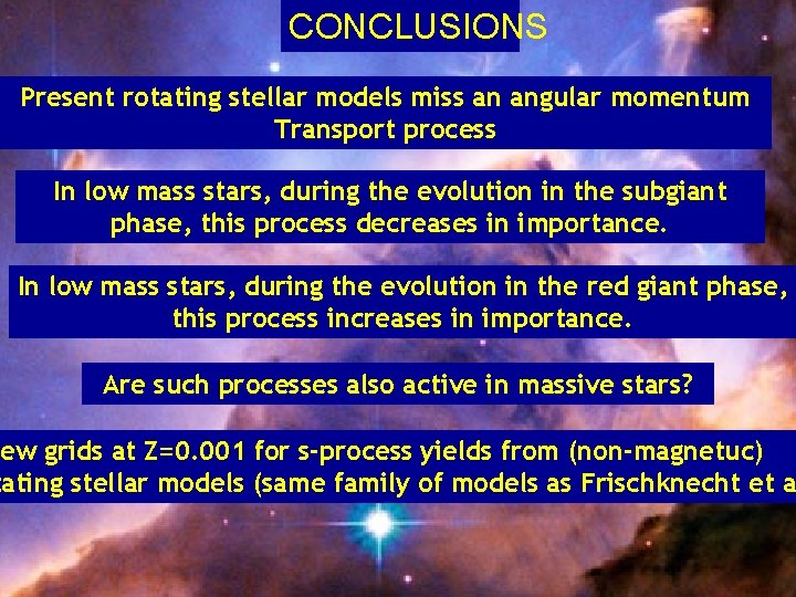CONCLUSIONS Present rotating stellar models miss an angular momentum Transport process In low mass