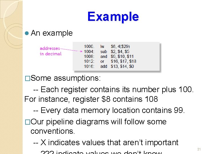 Example l An example �Some assumptions: -- Each register contains its number plus 100.