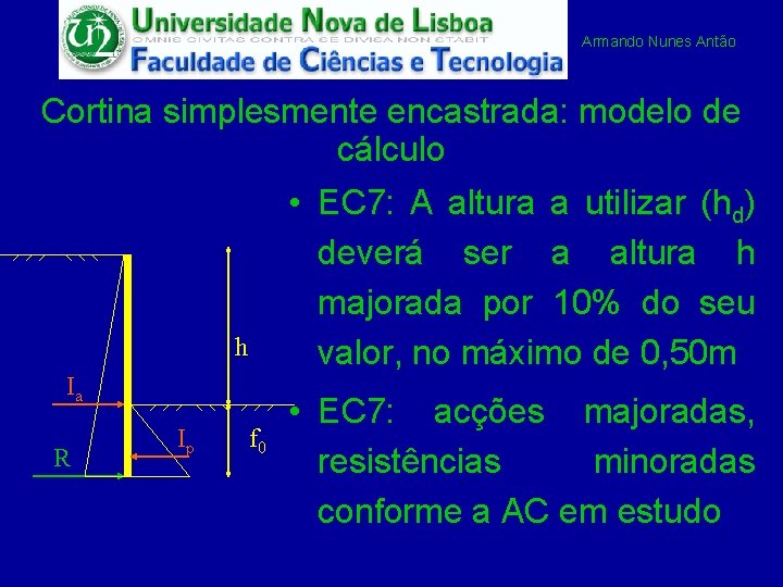 Armando Nunes Antão Cortina simplesmente encastrada: modelo de cálculo • EC 7: A altura