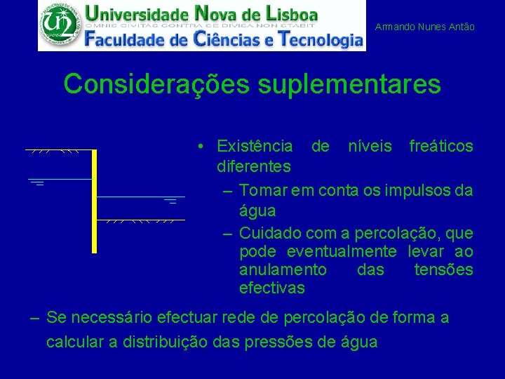 Armando Nunes Antão Considerações suplementares • Existência de níveis freáticos diferentes – Tomar em