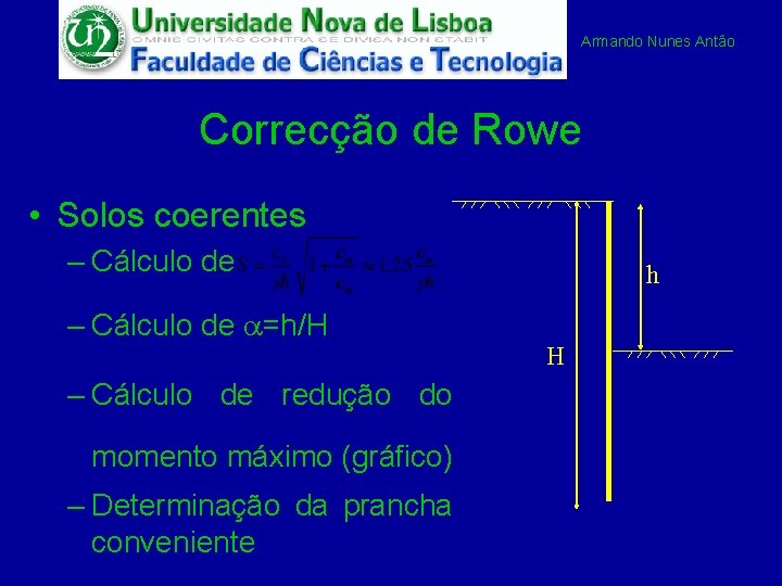 Armando Nunes Antão Correcção de Rowe • Solos coerentes – Cálculo de a=h/H –