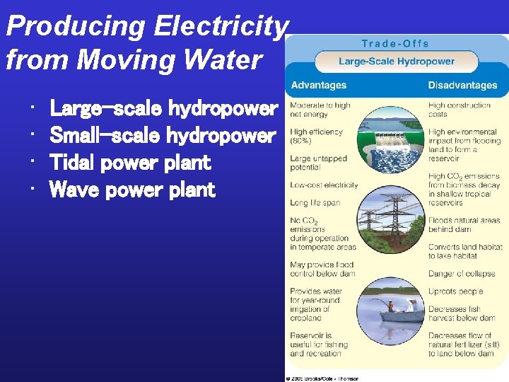 Producing Electricity from Moving Water • • Large-scale hydropower Small-scale hydropower Tidal power plant
