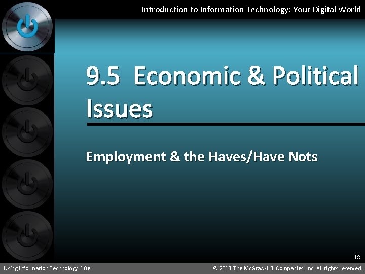 Introduction to Information Technology: Your Digital World 9. 5 Economic & Political Issues Employment