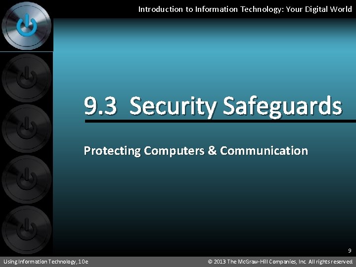 Introduction to Information Technology: Your Digital World 9. 3 Security Safeguards Protecting Computers &