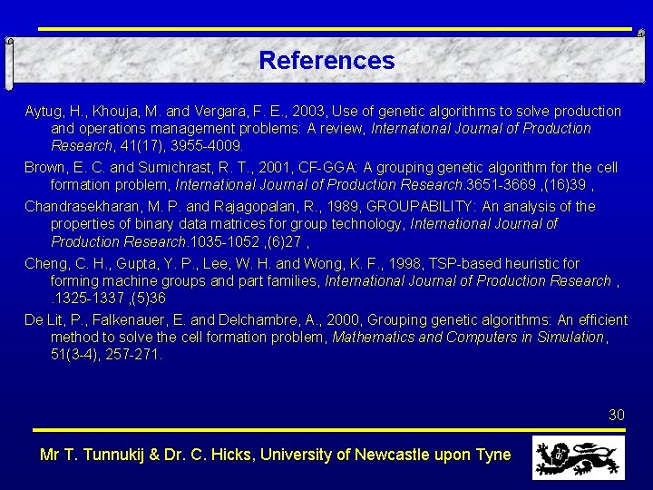 References Aytug, H. , Khouja, M. and Vergara, F. E. , 2003, Use of