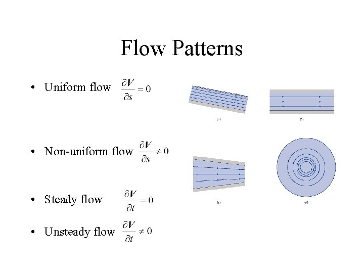 Flow Patterns • Uniform flow • Non-uniform flow • Steady flow • Unsteady flow