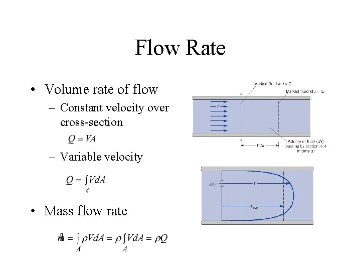 Flow Rate • Volume rate of flow – Constant velocity over cross-section – Variable