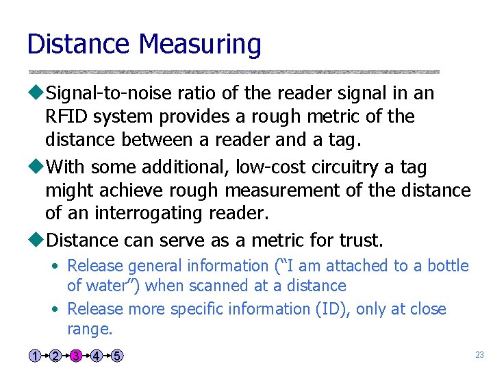 Distance Measuring u. Signal-to-noise ratio of the reader signal in an RFID system provides