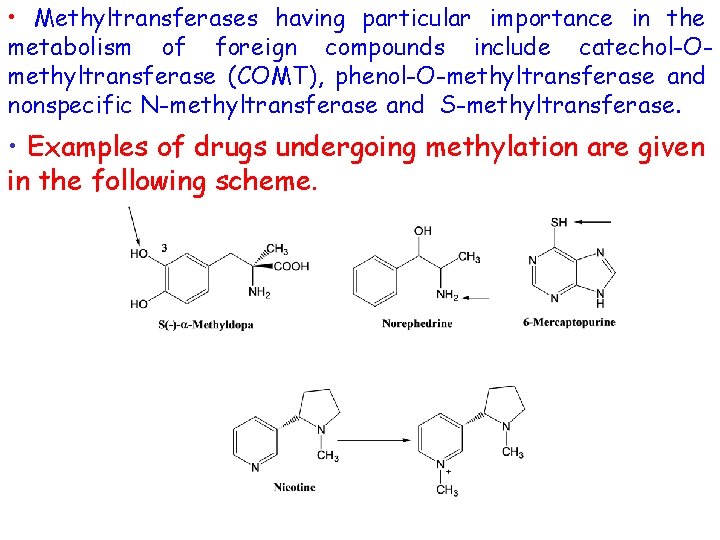  • Methyltransferases having particular importance in the metabolism of foreign compounds include catechol-Omethyltransferase